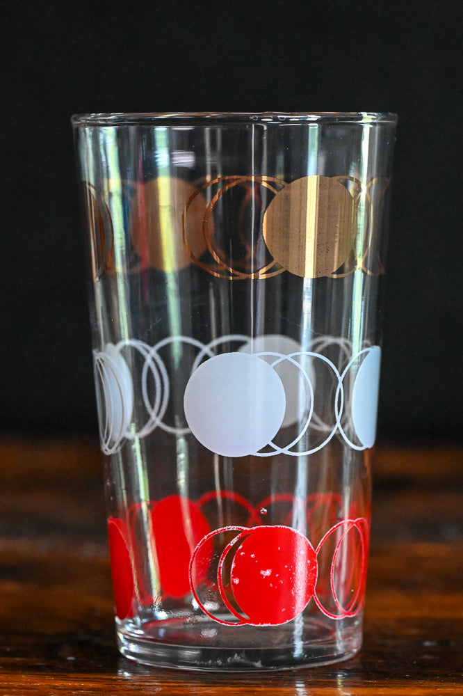 Federal Glass Gold, white and red Atomic polka dot tumblers