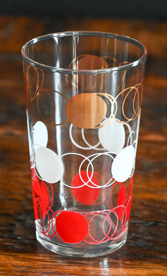 Federal Glass Gold, white and red Atomic polka dot tumblers