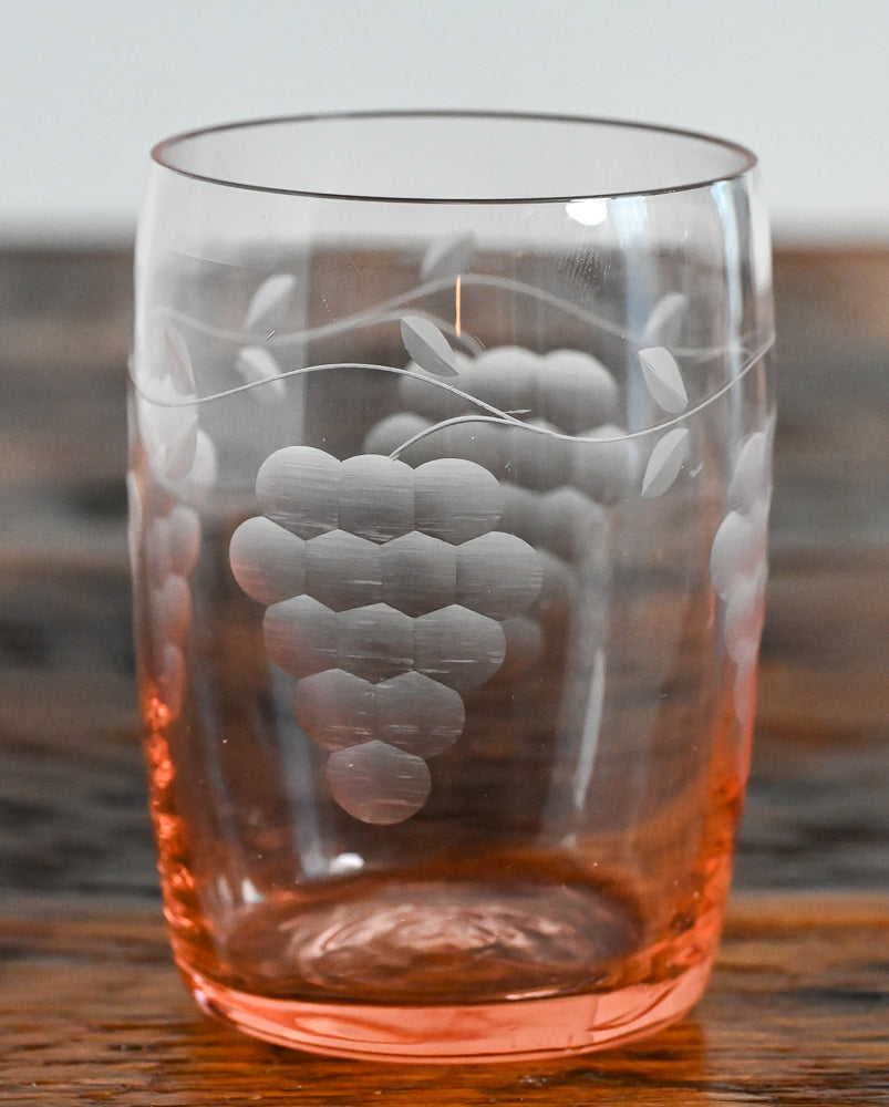 Pink Depression Grape Etched Juice Glasses