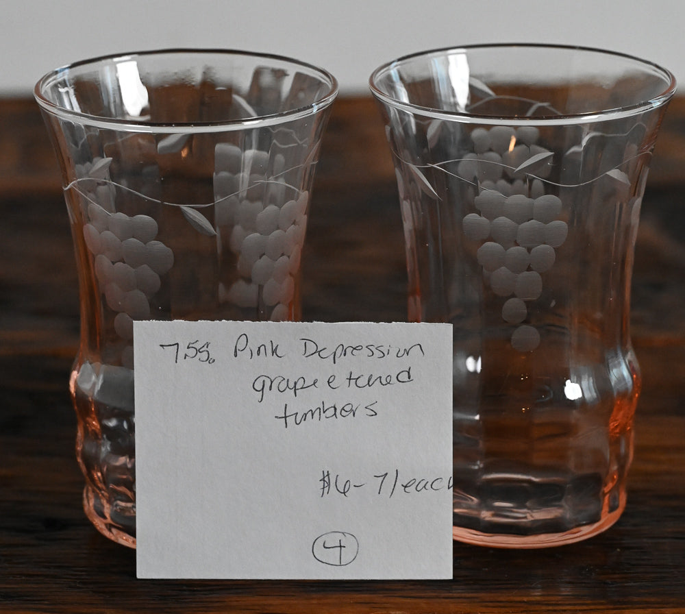 Pink Depression Grape Etched Tumblers