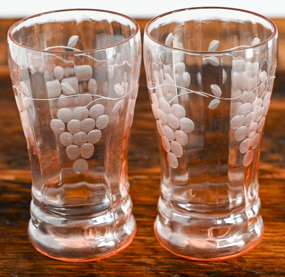 pink depression grape etched tumblers