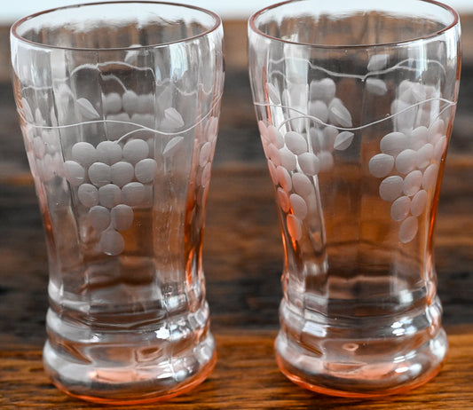 pink depression grape etched tumblers