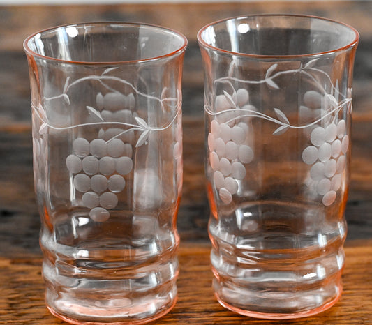 pink glass grape etched tumblers