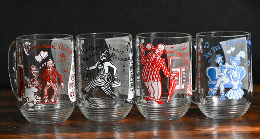 Hazel Atlas Melody pattern mugs, different colors