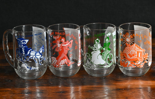 Hazel Atlas Melody pattern mugs, different colors