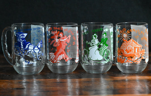 Hazel Atlas Melody pattern mugs, different colors