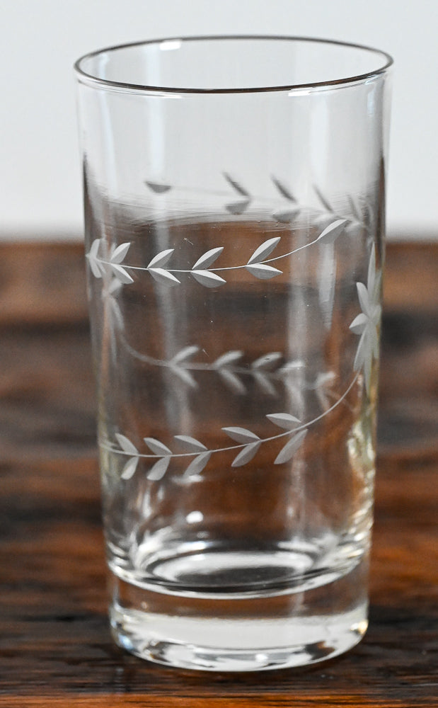floral etched clear tumbler