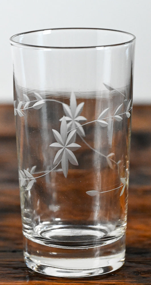 floral etched clear tumbler