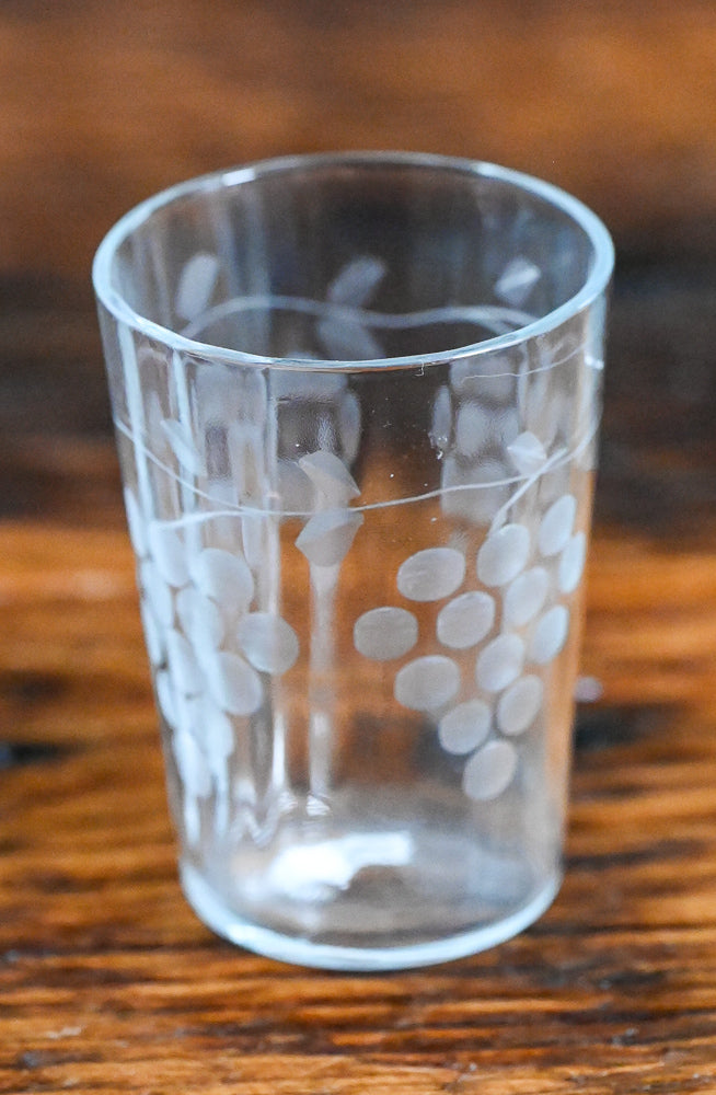 very tiny grape etched aperitif glass