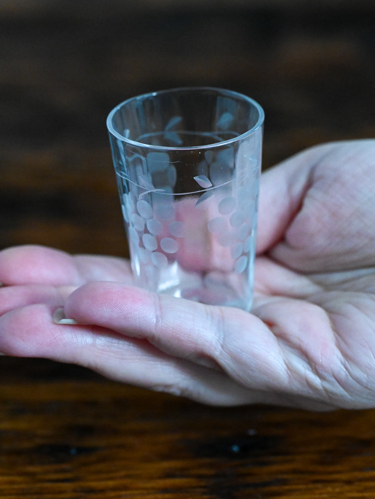 very tiny grape etched aperitif glass