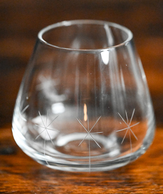 star etched clear brandy snifter or stemless wine glass