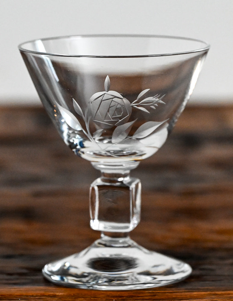American Hostess roses etched cordial glass