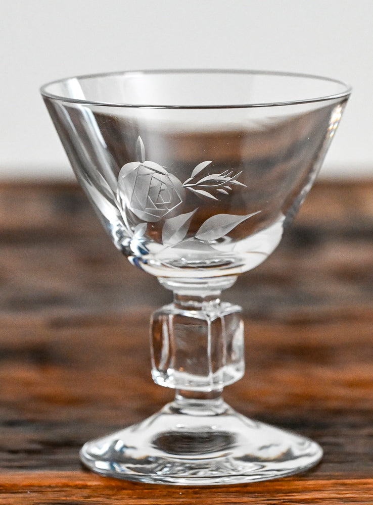 American Hostess roses etched cordial glass