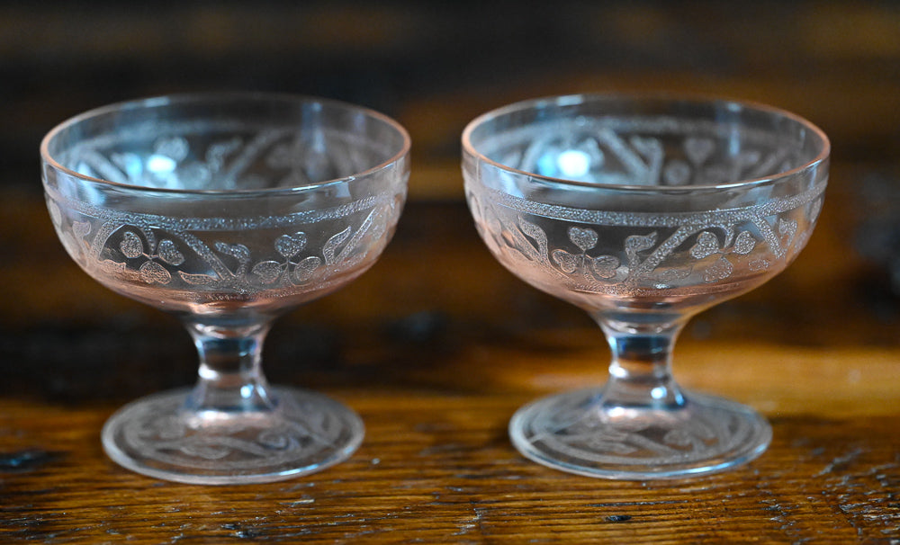 Hazel Atlas pink depression clover print coupe glass