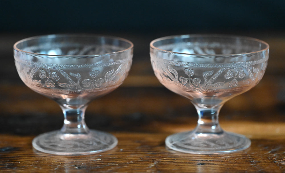 Hazel Atlas pink depression clover print coupe glass