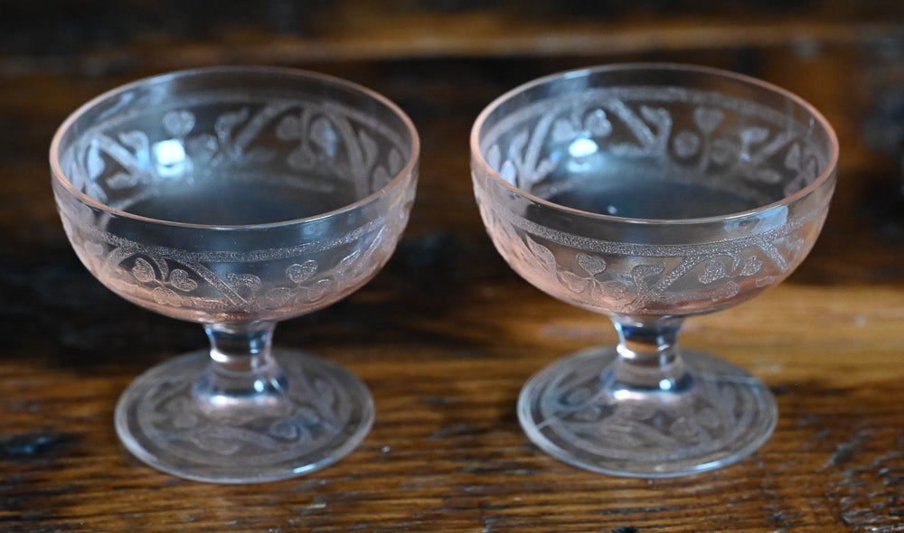 Hazel Atlas pink depression clover print coupe glass