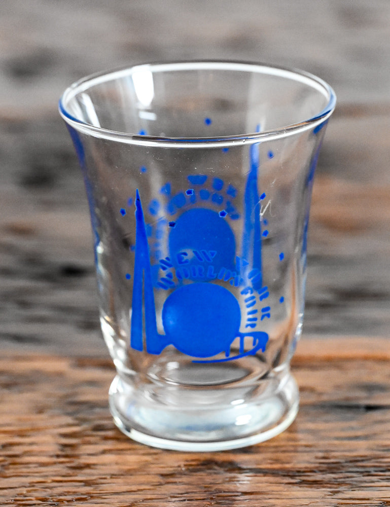 New York World's Fair blue print juice glass