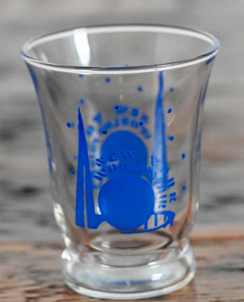 New York World's Fair blue print juice glass