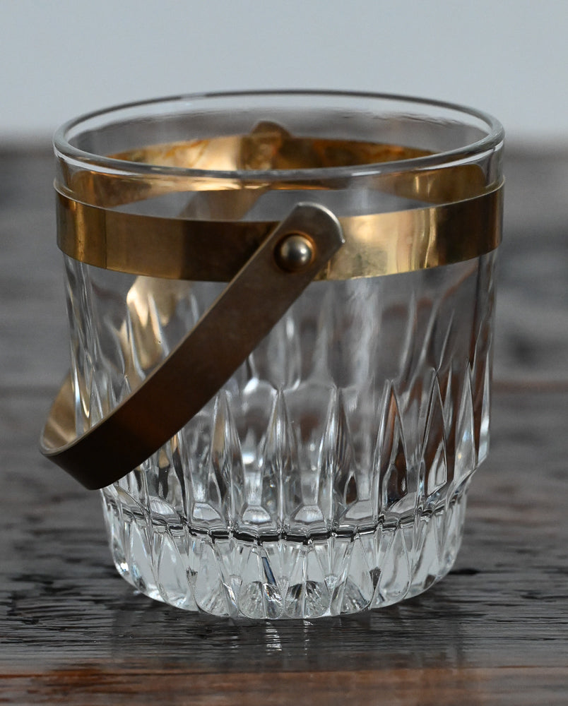 double cut bottom rocks glass with gold handle
