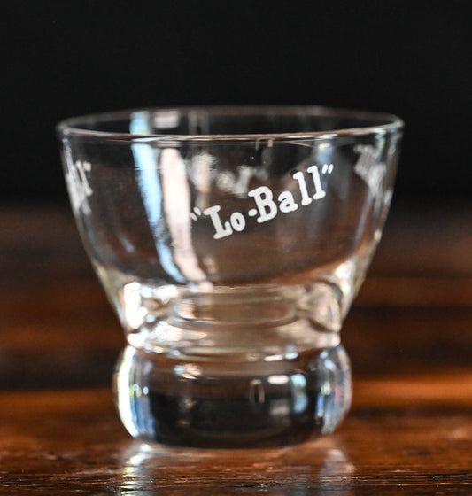 Lo-Ball in white print lowball glasses Eva Zeisel