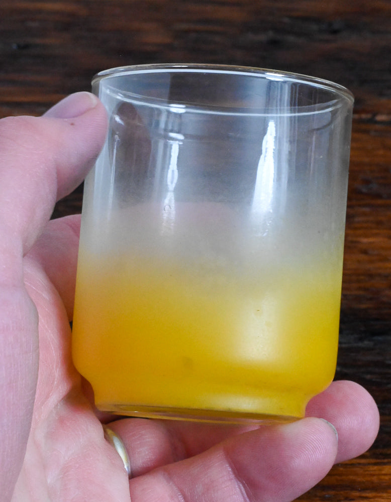yellow West Viriginia Glass Company blendo juice glass