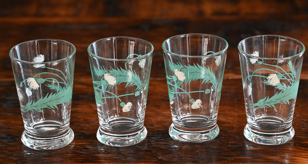teal and white floral print juice glasses