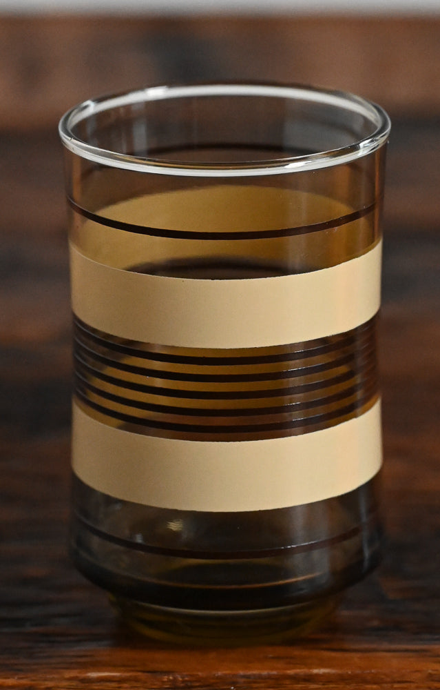 Libbey cream and brown stripe smoke glass juice glass