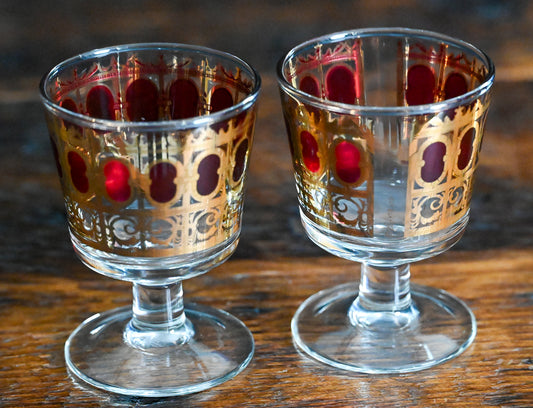 Culver Cranberry Scroll 22K gold goblets