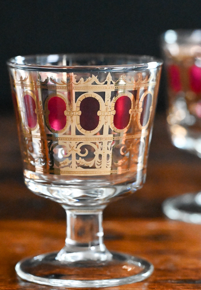 Culver Cranberry Scroll 22K gold goblets