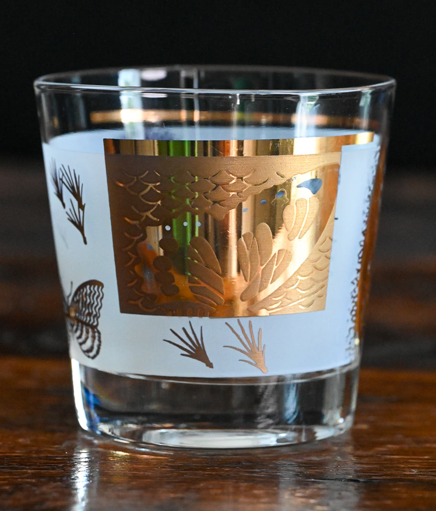 Fred Press 22K gold thistle and butterfly rocks glasses