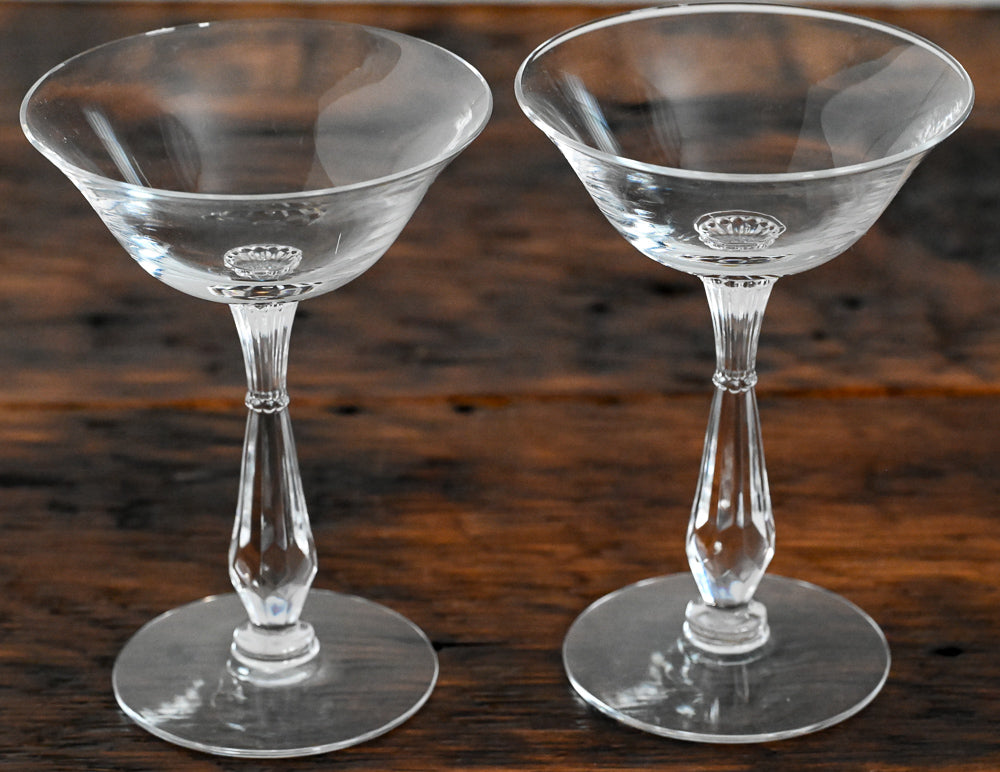 clear cocktail coupe with faceted stem