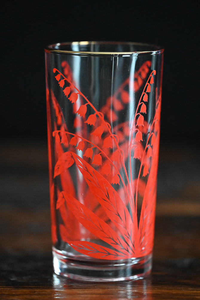 red lily of the valley tumbler with gold rim