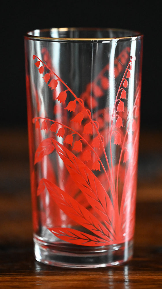 red lily of the valley tumbler with gold rim