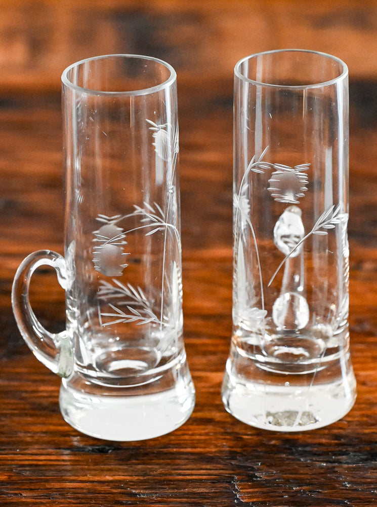 floral etched shot glasses with handles