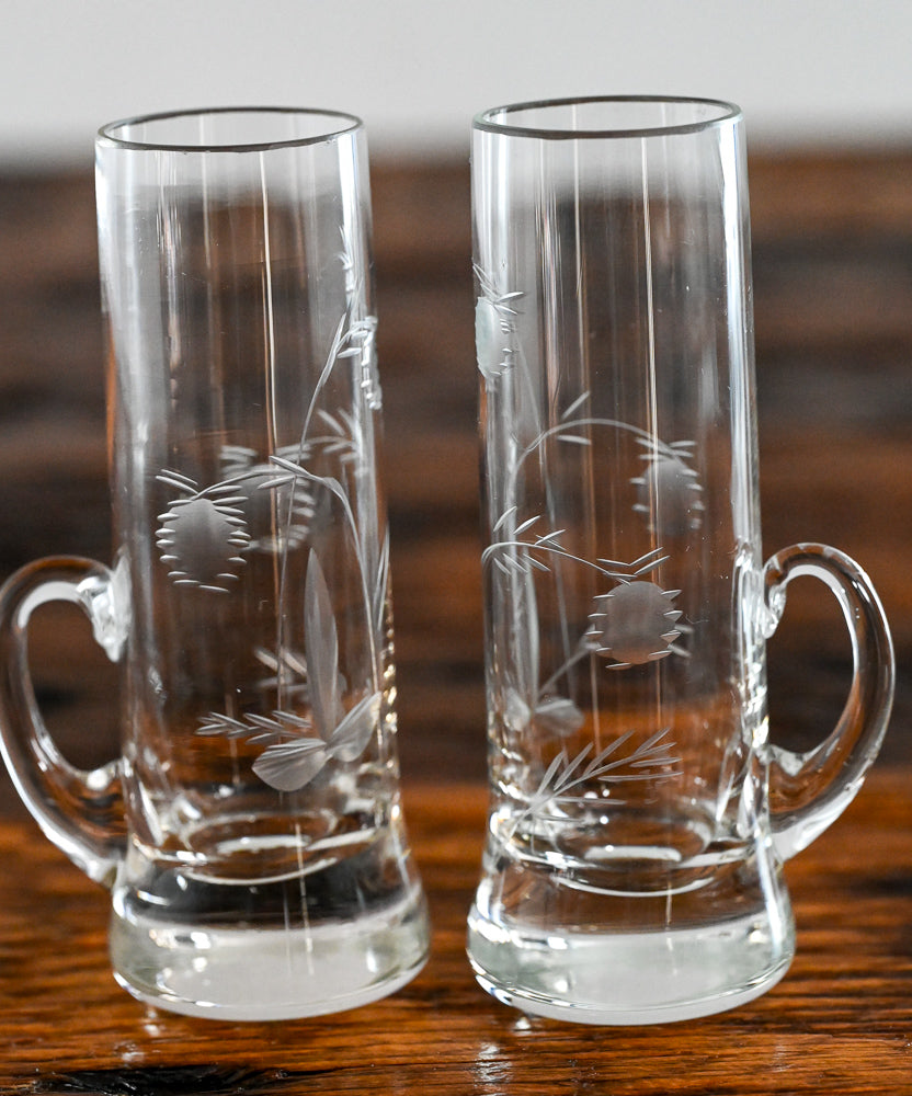floral etched shot glasses with handles