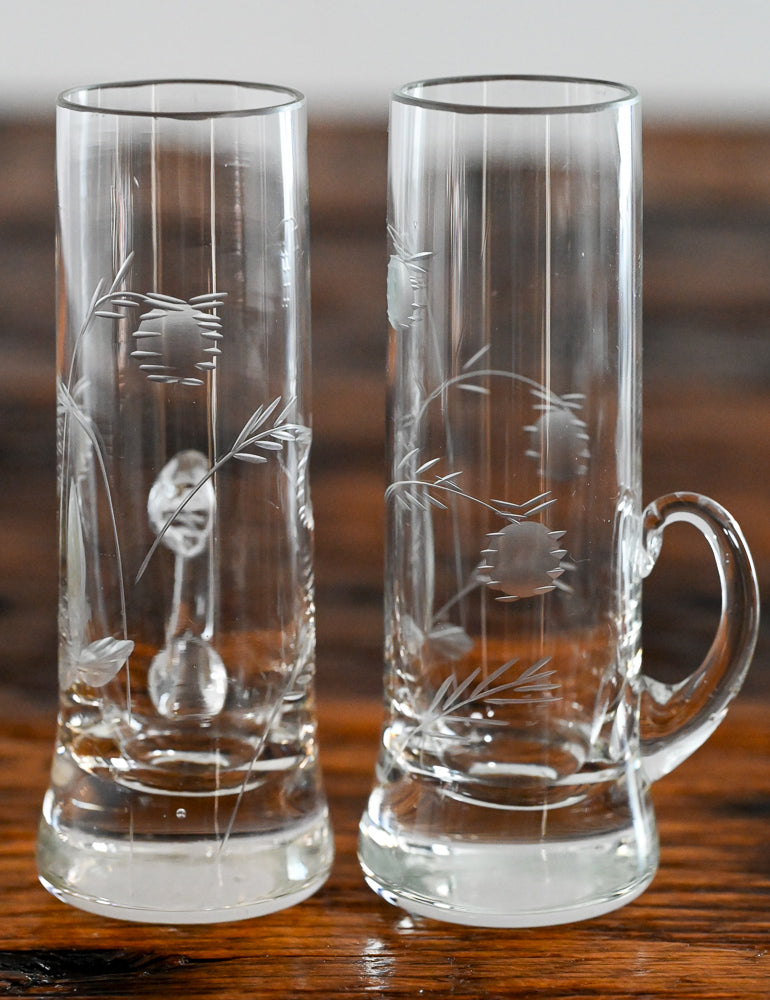 floral etched shot glasses with handles