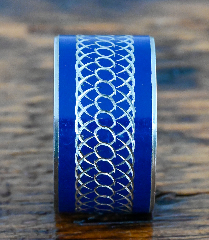 blue enamel and chrome swirl napkin rings