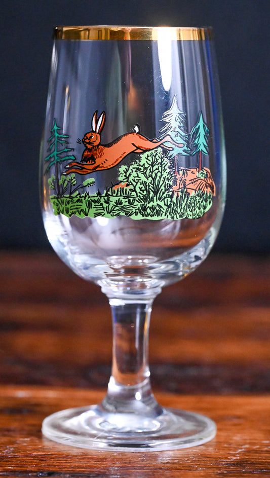 hunting motif stemmed glasses with rabbit