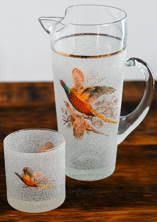 pheasant pitcher and rocks glasses