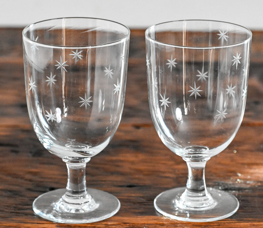 CG Quartzex star etched clear water goblets