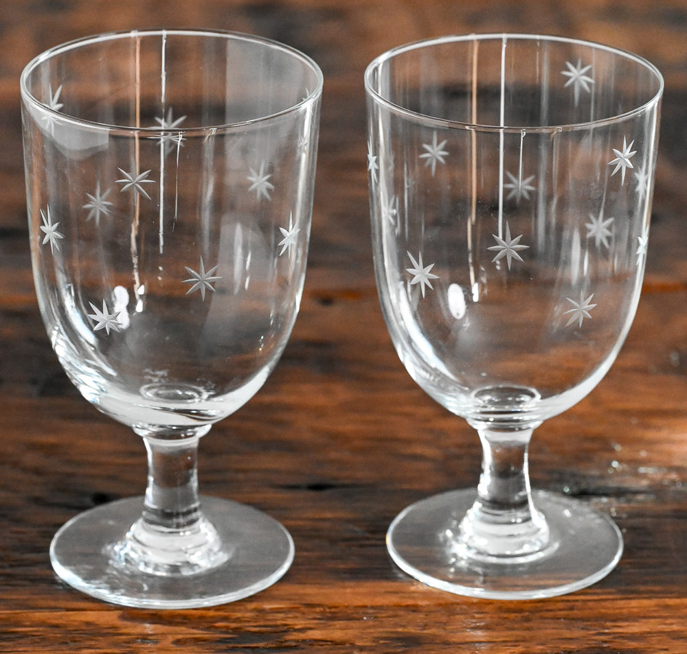 CG Quartzex star etched clear water goblets