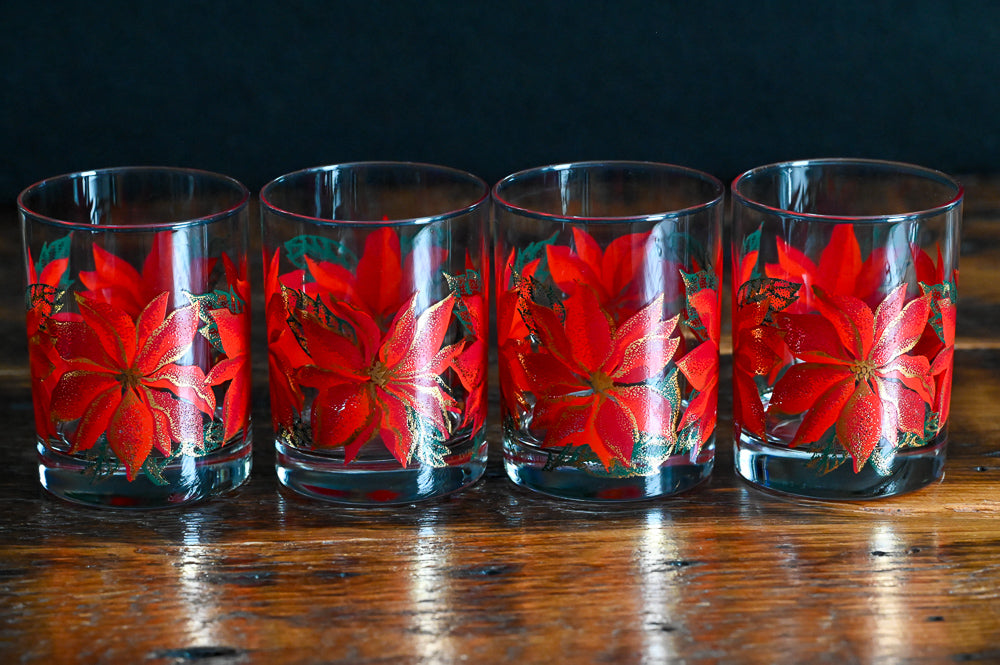 Culver Poinsettia double rocks glasses
