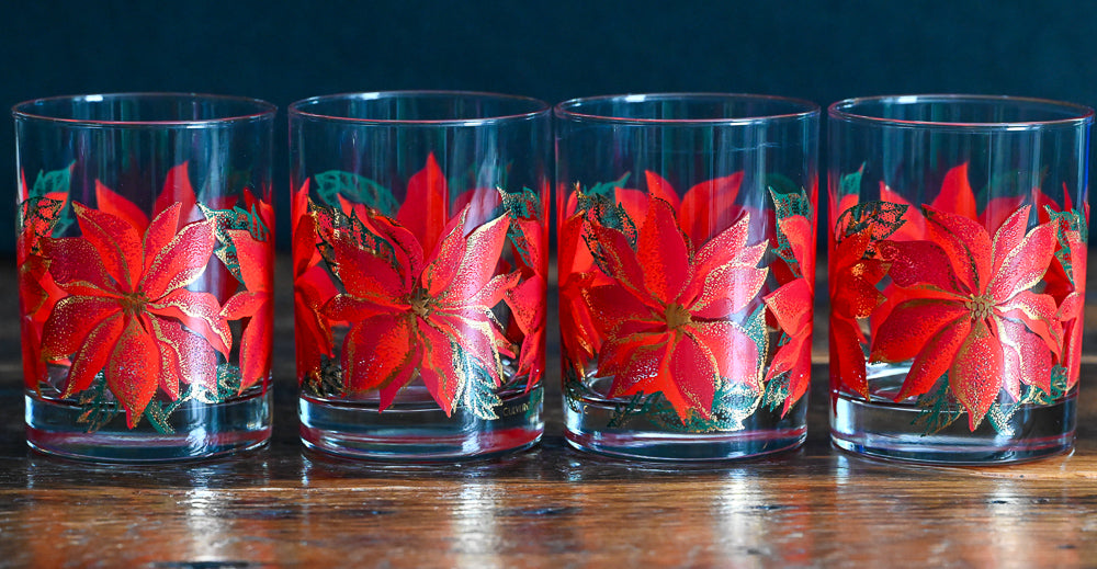 Culver Poinsettia double rocks glasses