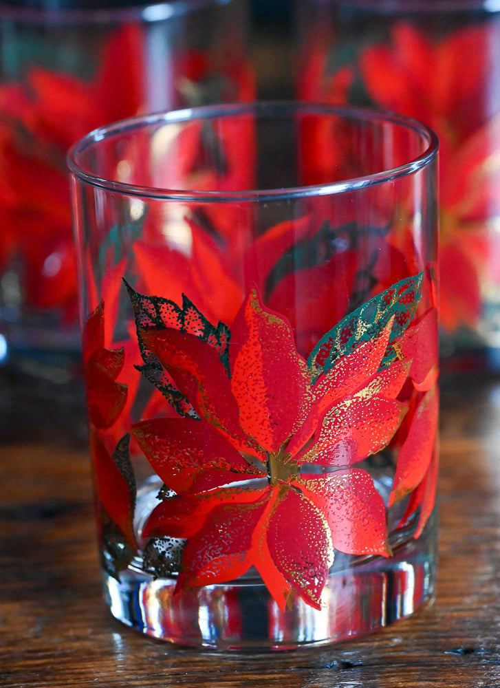 Culver Poinsettia double rocks glasses