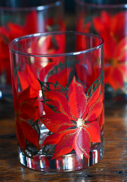 Culver Poinsettia double rocks glasses
