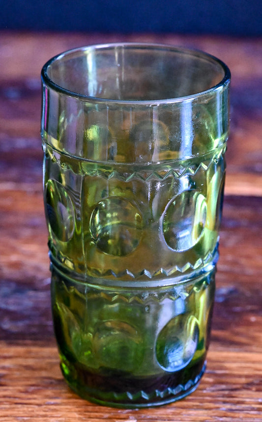 King's Crown Green Indiana Glass Thumbprint tumbler