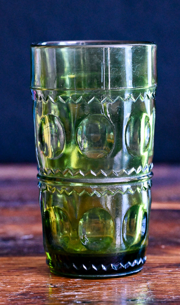 King's Crown Green Indiana Glass Thumbprint tumbler
