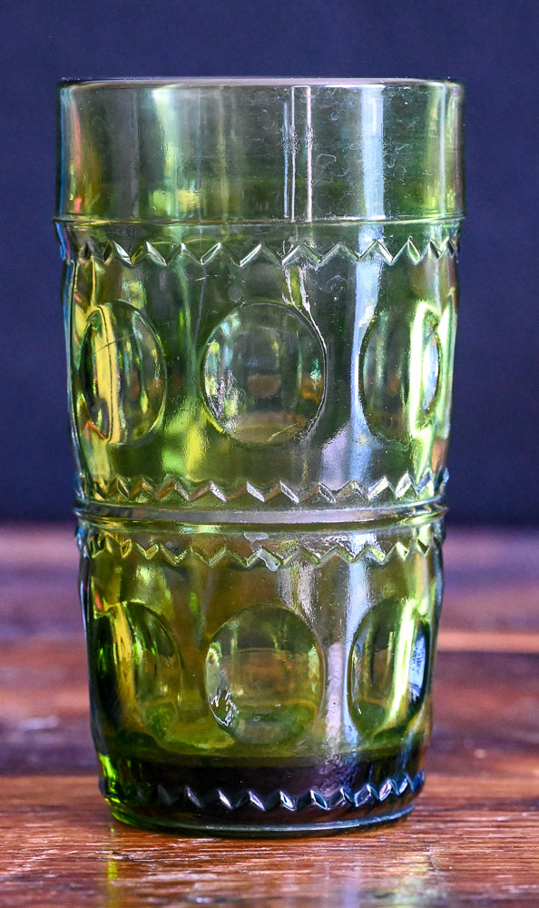 King's Crown Green Indiana Glass Thumbprint tumbler