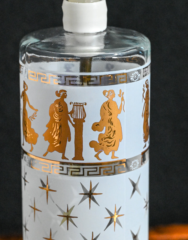 gold and white Greek Gods print Aldon Liquor pump