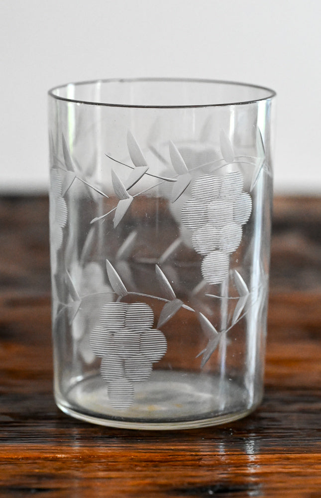 Etched grapes clear juice glass